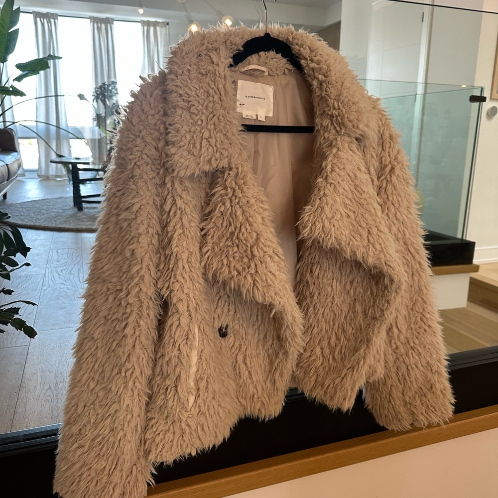 Anthropologie Women's Beige Faux Shearling Jacket - Picture 5 of 7